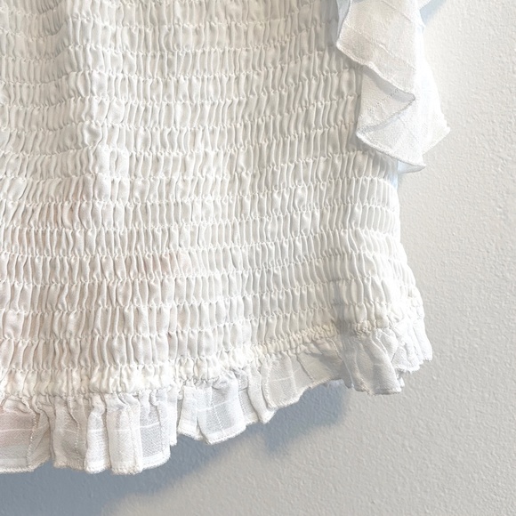 Zara Top with Elastic Smocking ruffled off-white blouse, Small - Picture 4 of 8